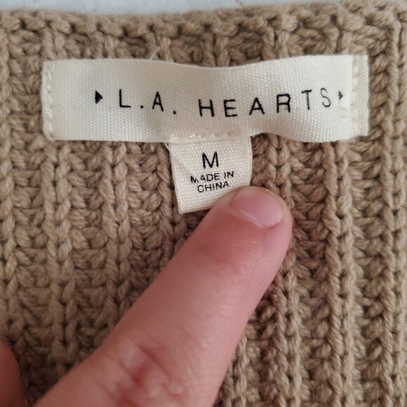 LA Hearts Cold Shoulder Tan Sweater M - Picture 2 of 7
